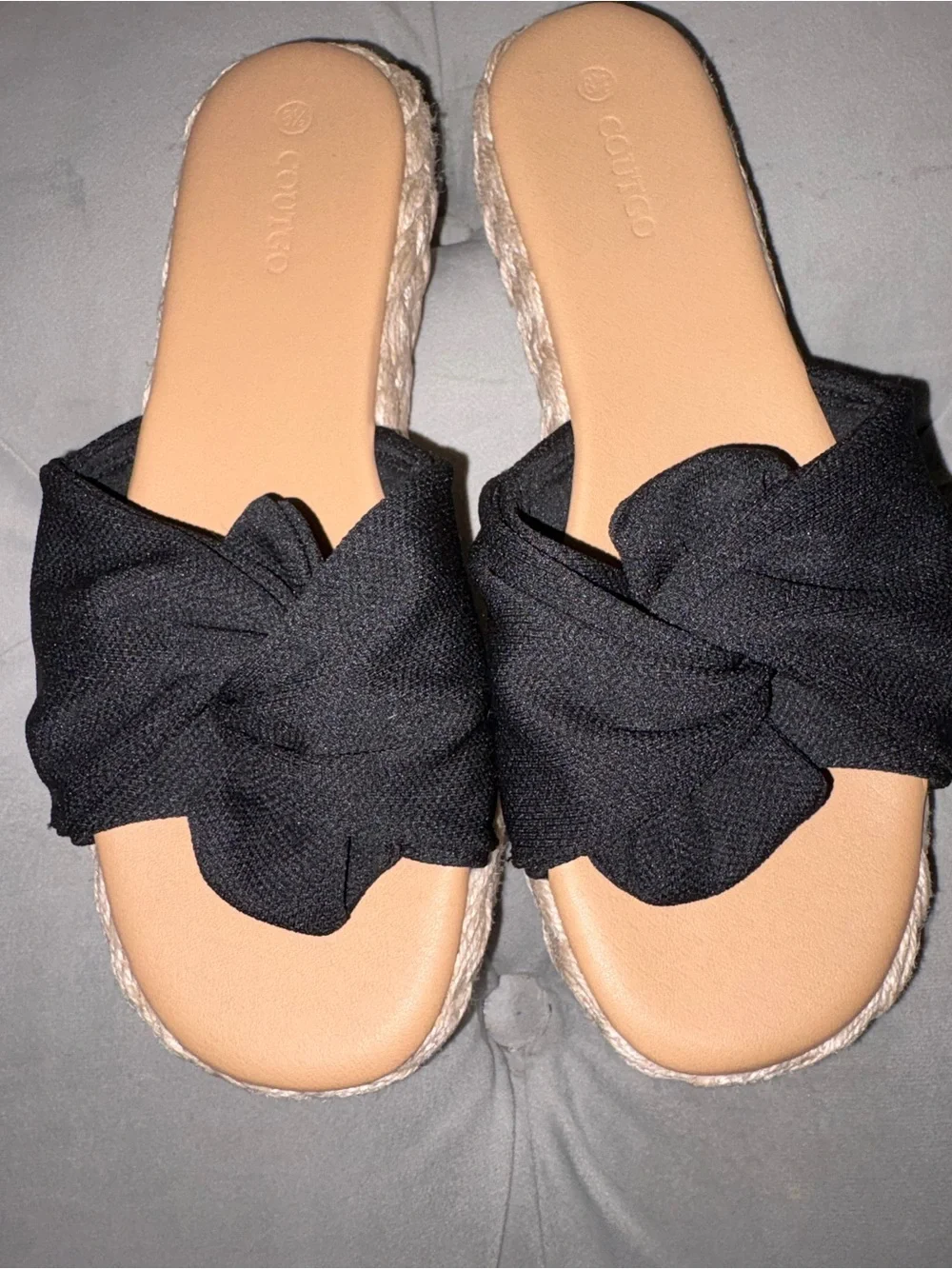 Black Knotted Espadrille Slide Sandals - Women